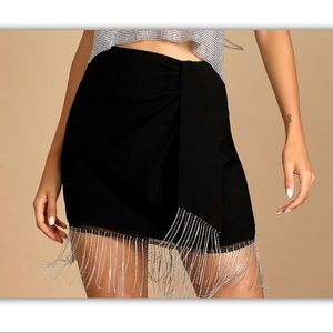 Lulus NWT Black Rhinestone Fringe Mini Skirt